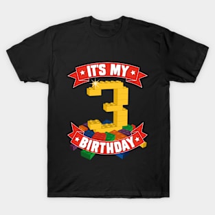 It's My Birthday 3rd Years Old Block Building Boys Girls T-Shirt